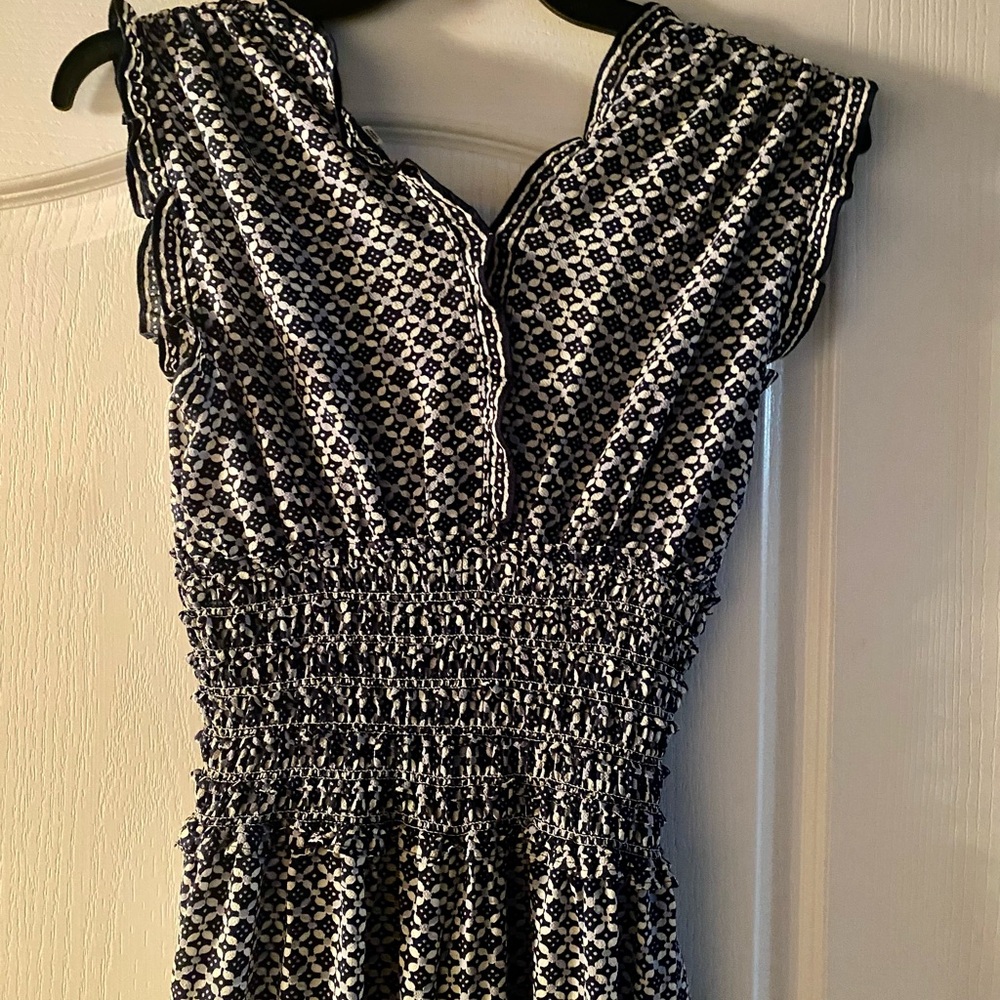 Max Studio Smocked jumpsuit Dress Navy and White - Picture 7 of 10